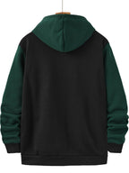 Mens zip up hoodie in Green, back view with green hood and sleeves
