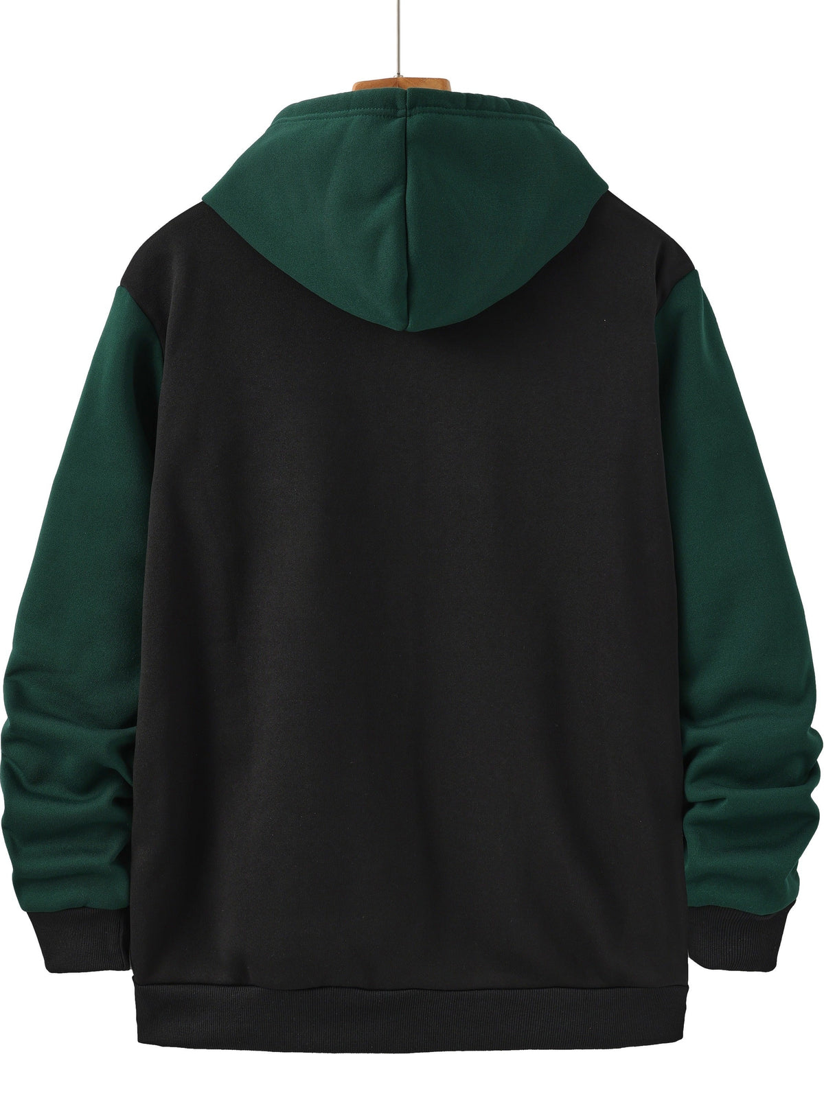 Mens zip up hoodie in Green, back view with green hood and sleeves