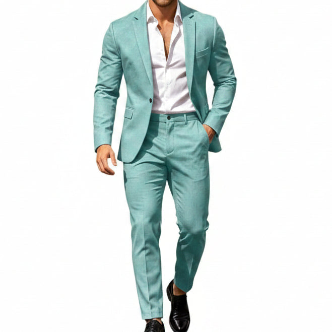 Mens suit in Teal, single button blazer and pants