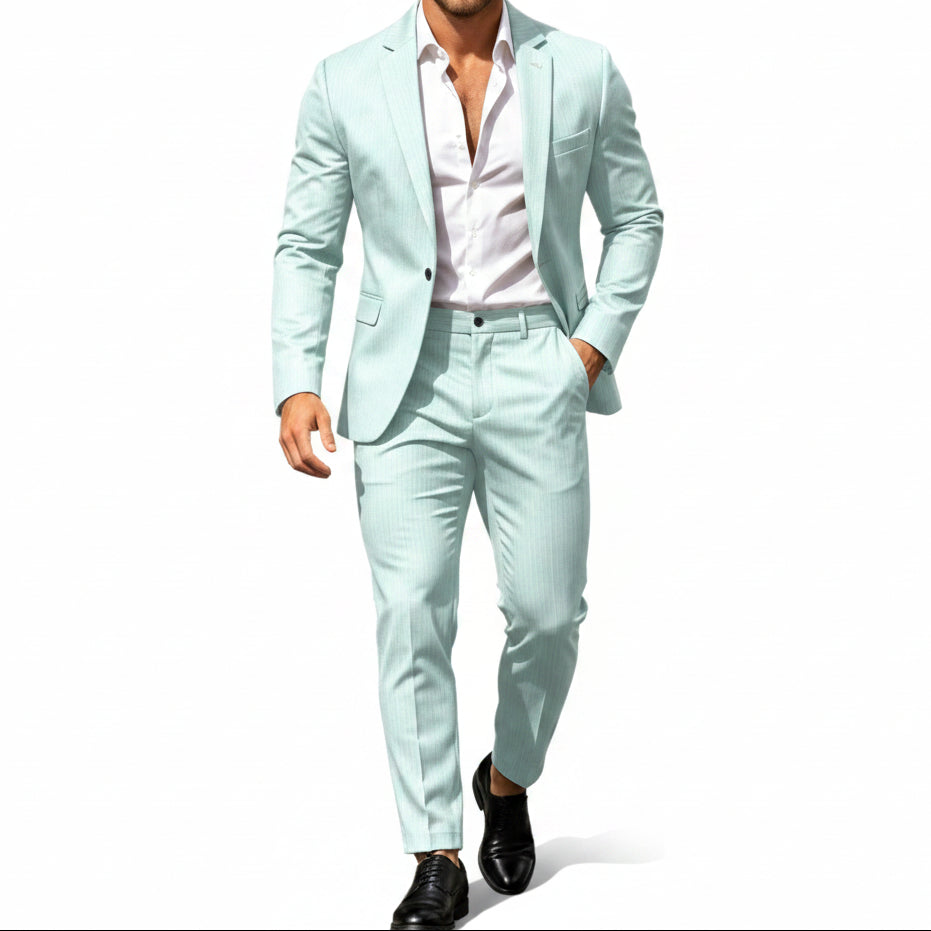 Mens suit in Aqua, single button blazer and pants