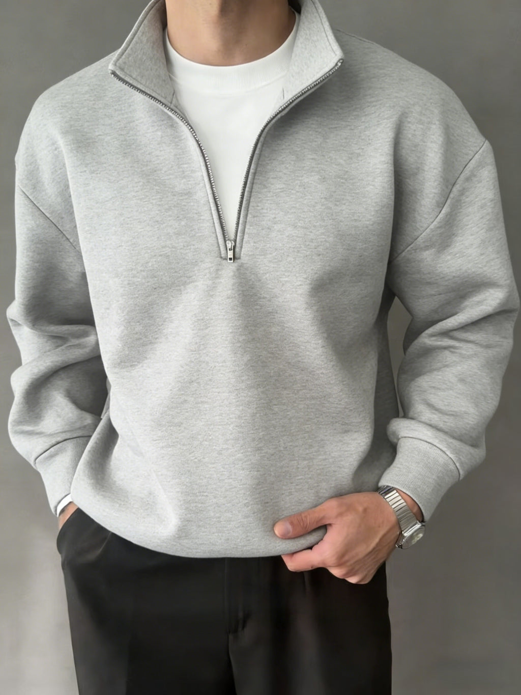 Fleece Quarter Zip Pullover with Stand Collar
