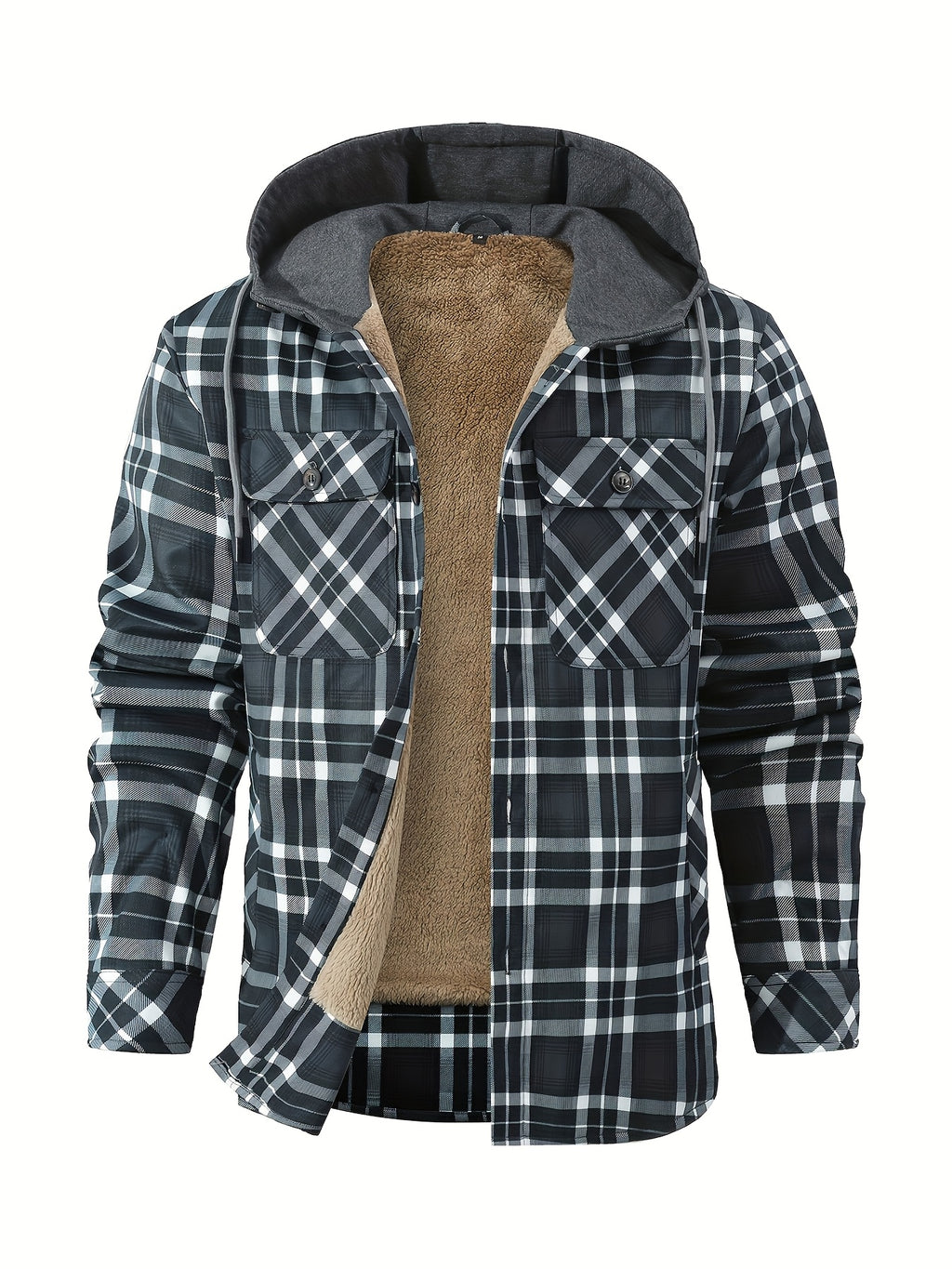 Blue Hooded Flannel Shirt Jacket for men