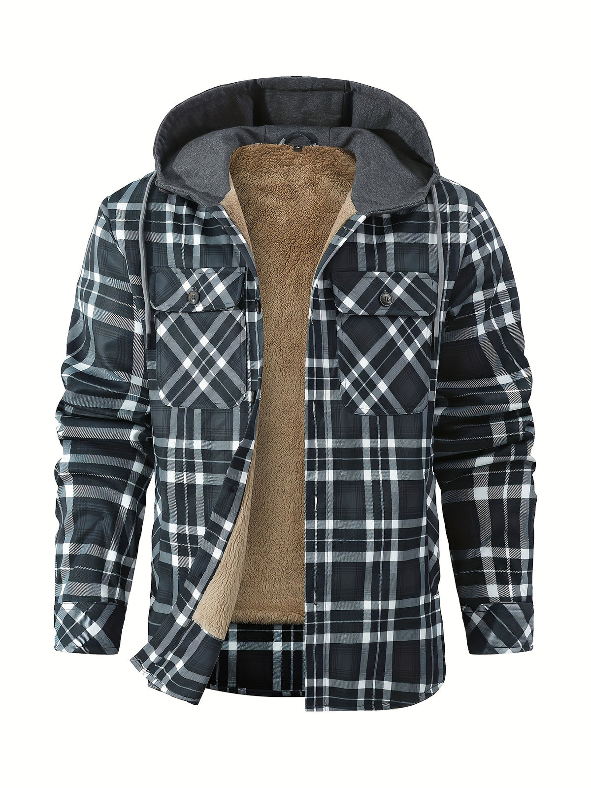 Blue Hooded Flannel Shirt Jacket for men