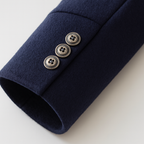 Mens overcoat in Navy, close-up of the button cuff