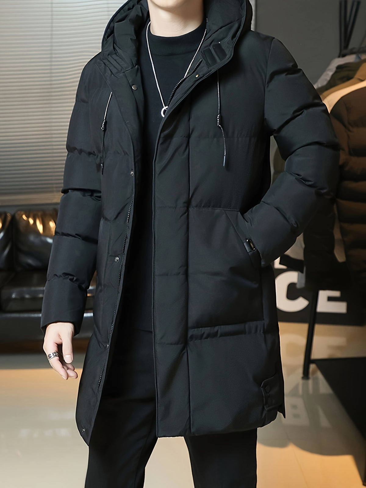 Hooded Winter Coat with Longline Quilting