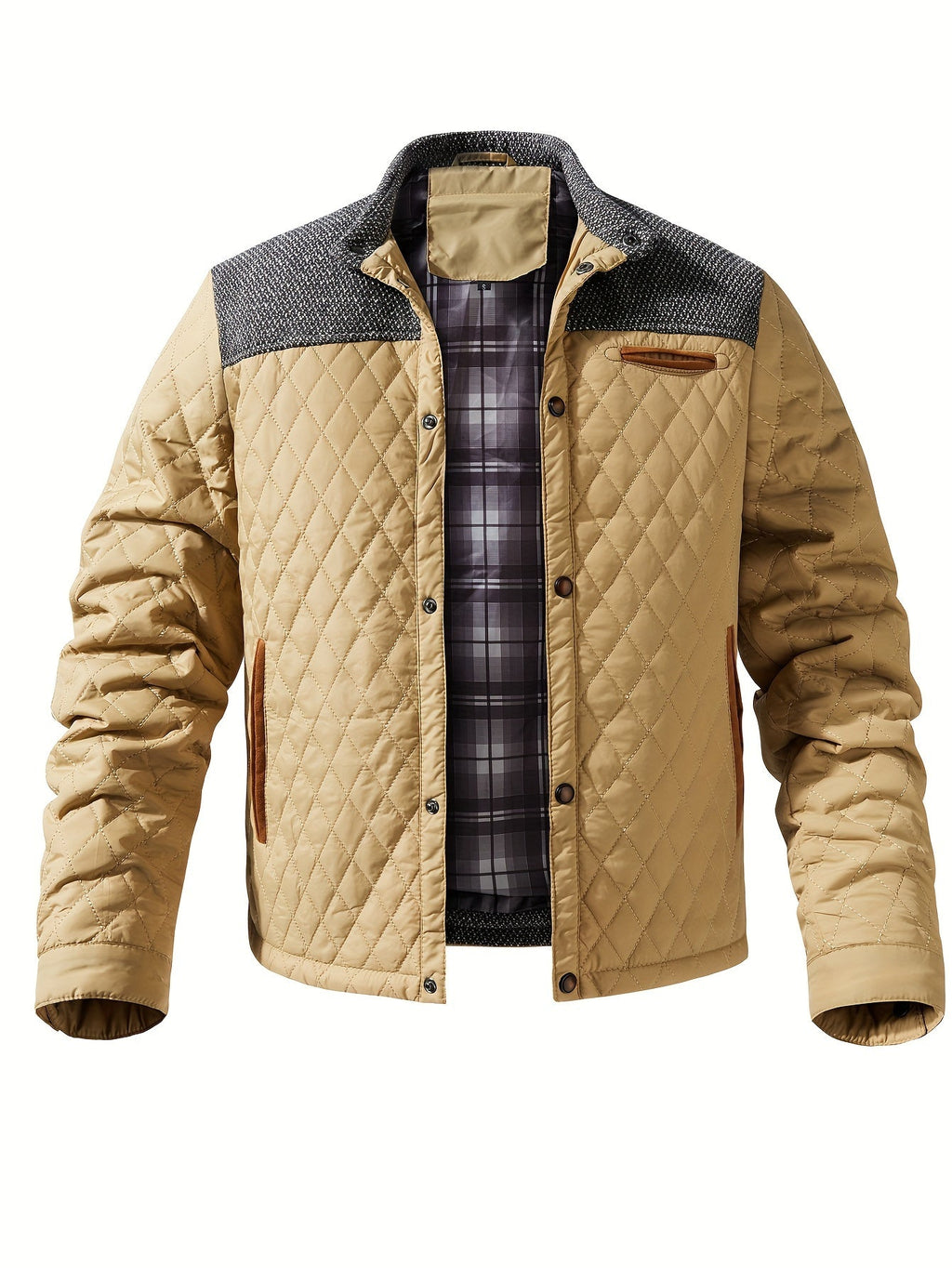 Tan knit Shoulder Quilted Jacket for Men