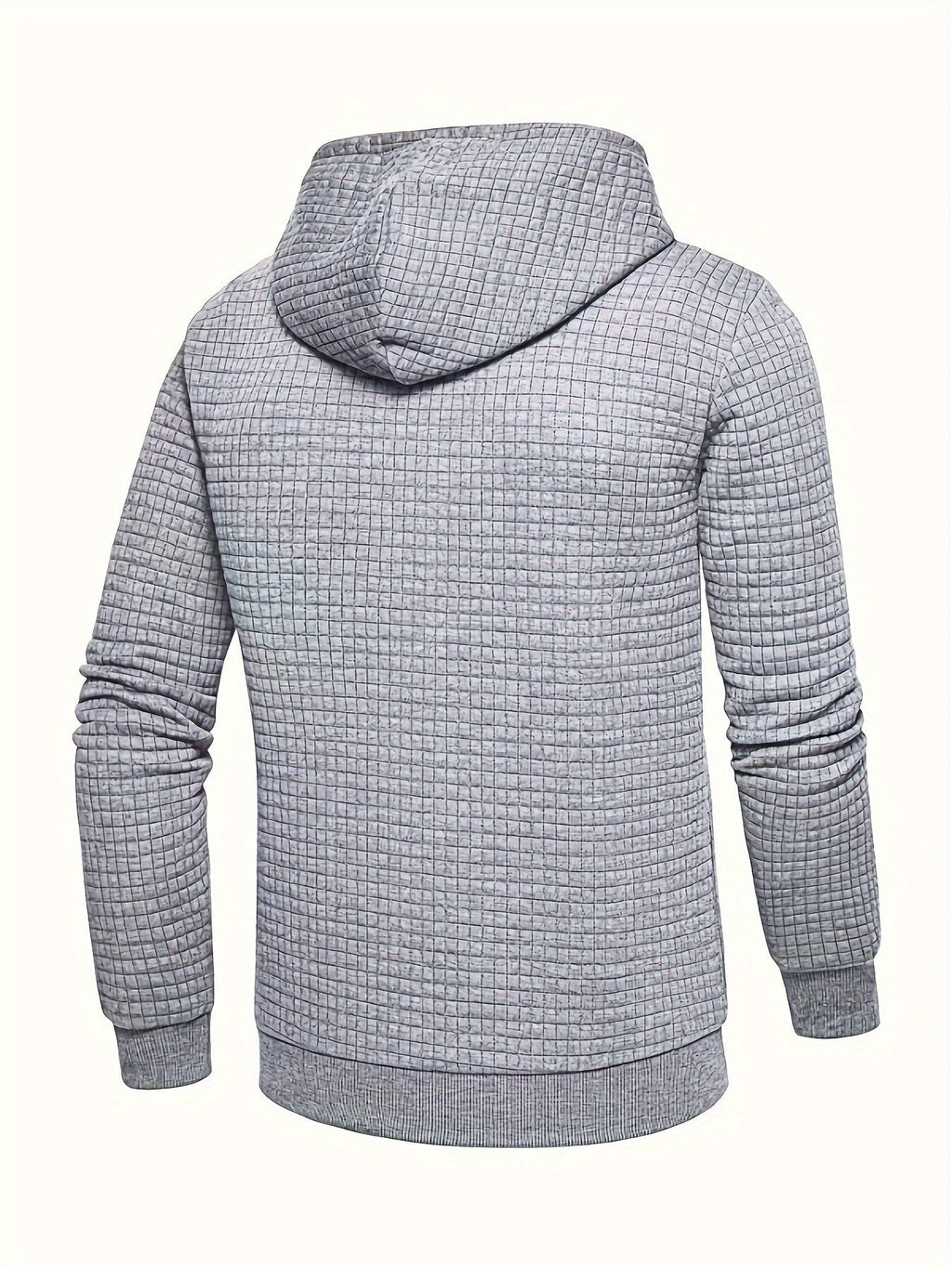 Mens waffle knit hoodie in Gray, back three-quarter view