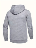 Mens waffle knit hoodie in Gray, back three-quarter view