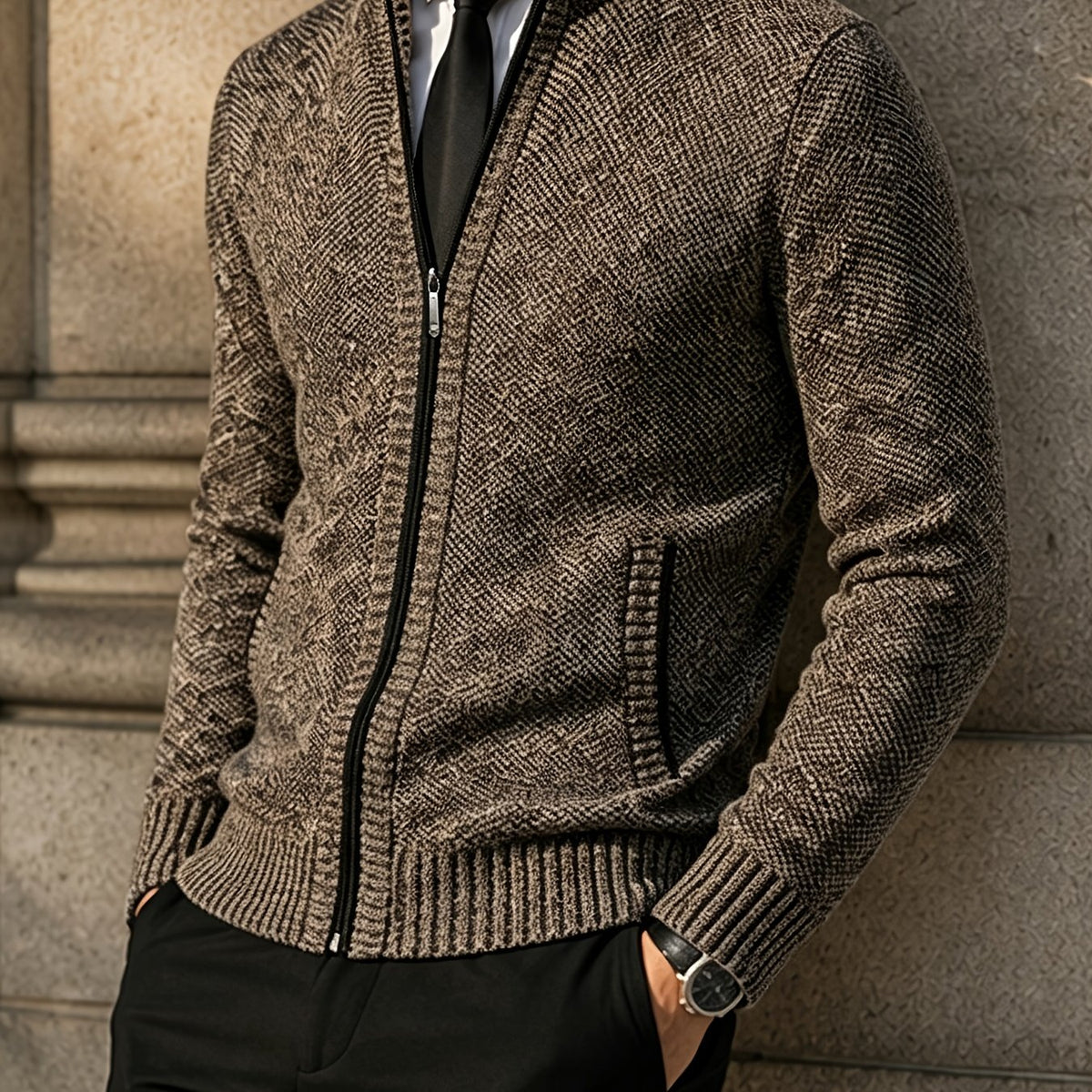 Patch Pockets Cardigan with Stand Collar