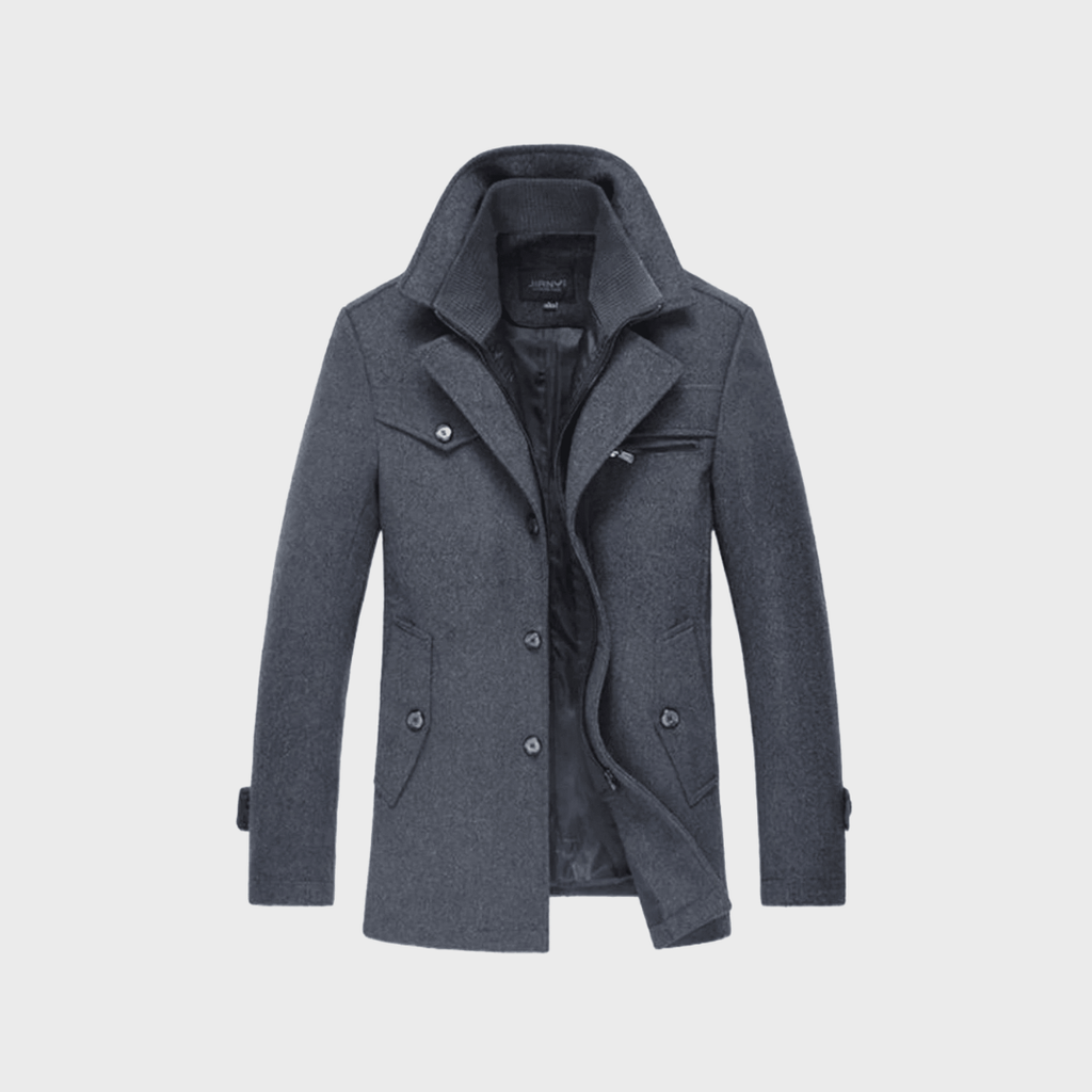 Double Breasted Pea Coat with Stand Collar