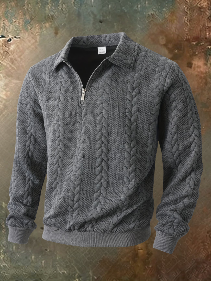 Mens quarter zip sweater in Dark Gray, front view