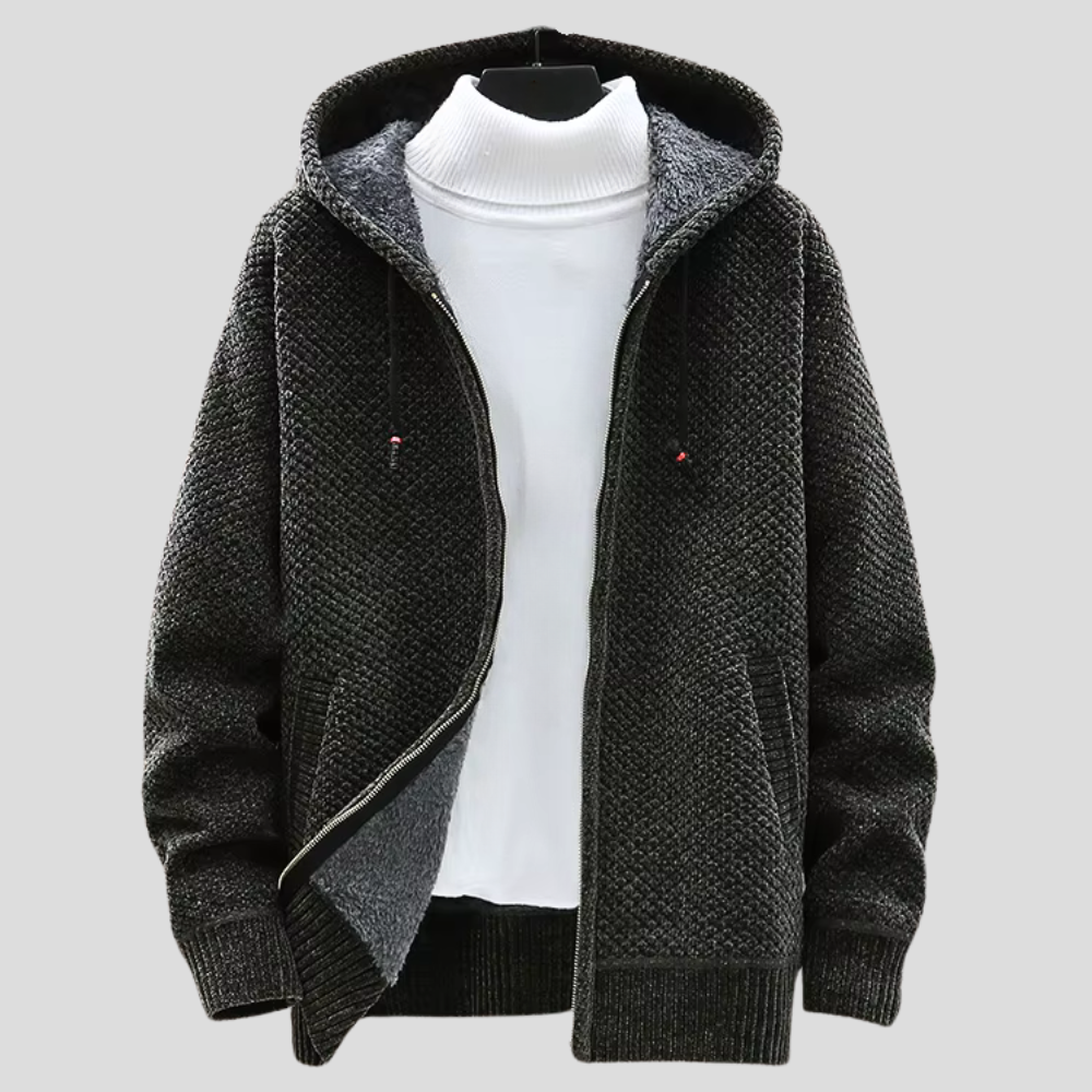 Green Knit Hooded Cardigan for men