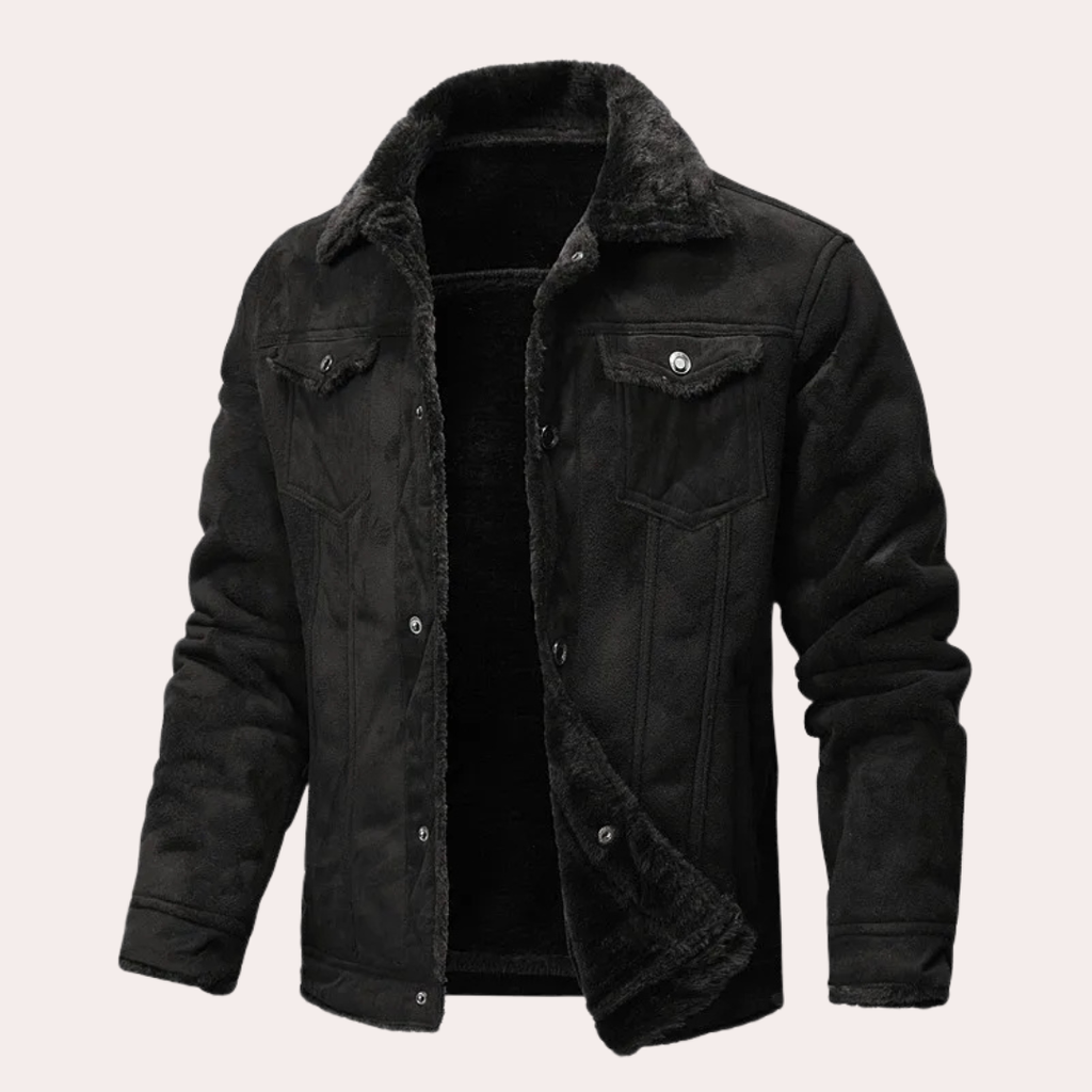Sherpa Lining Suede Shirt Jacket with Chest Pockets