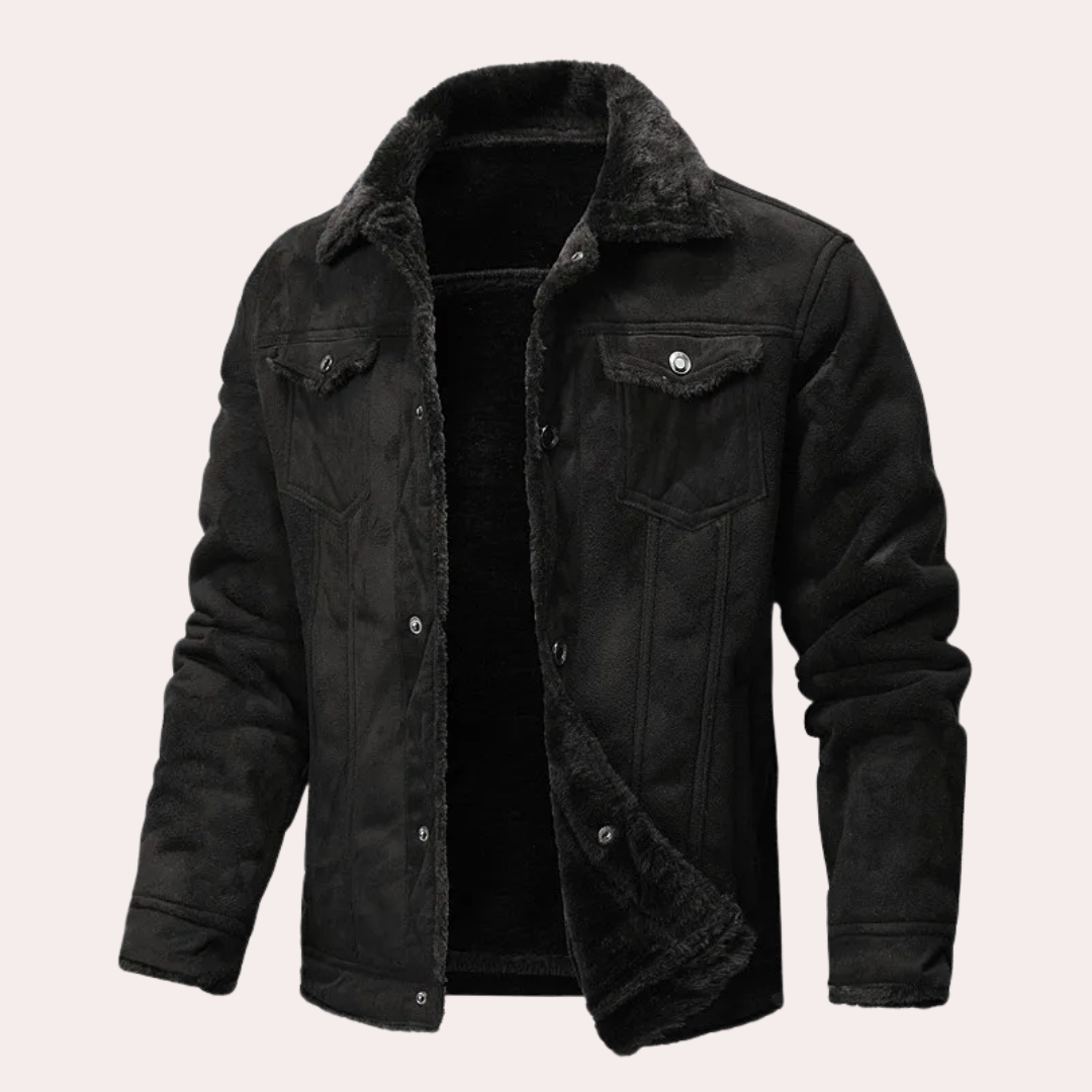 Sherpa Lining Suede Shirt Jacket with Chest Pockets