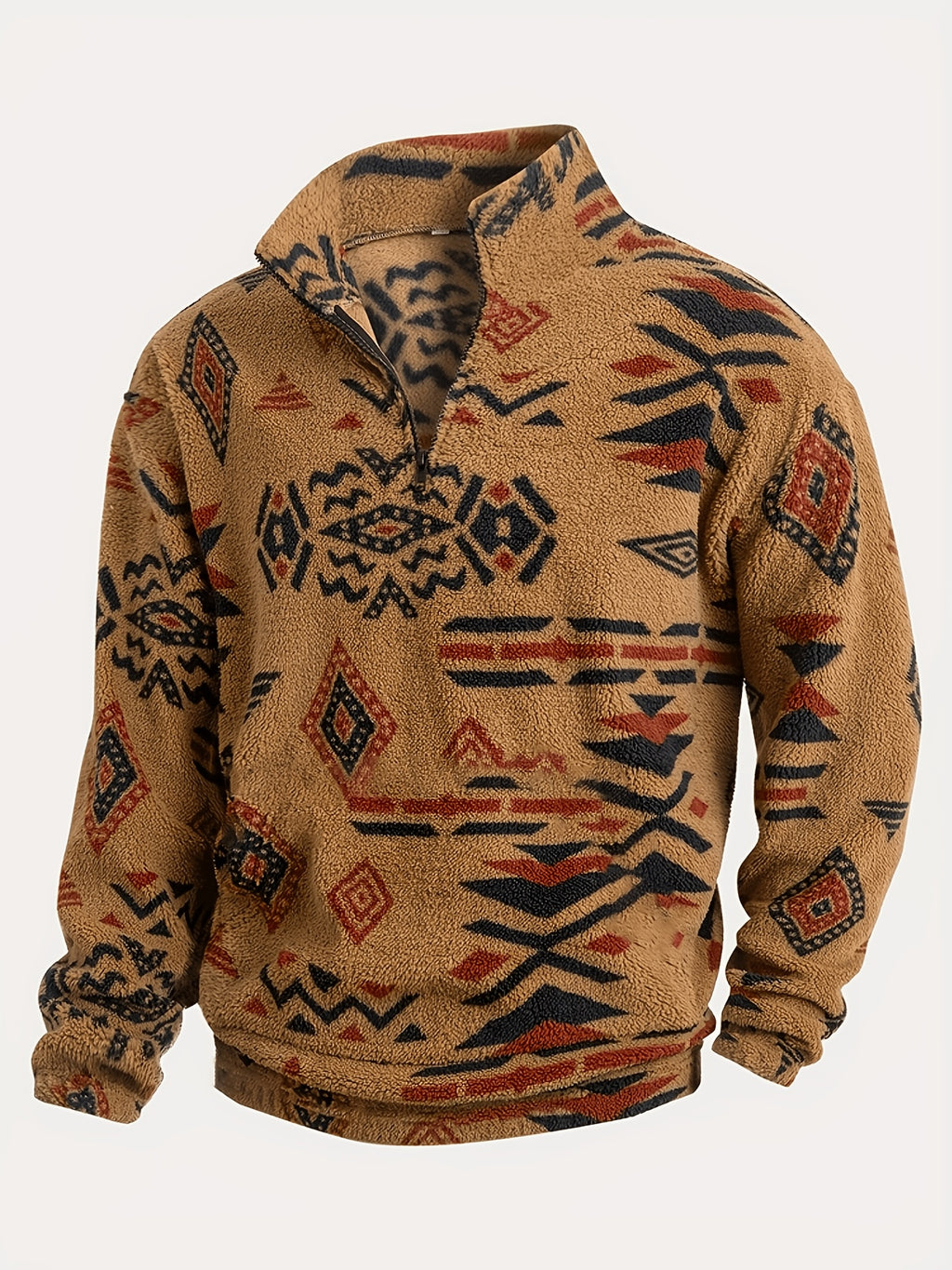 Brown Sherpa Half Zip Pullover for men