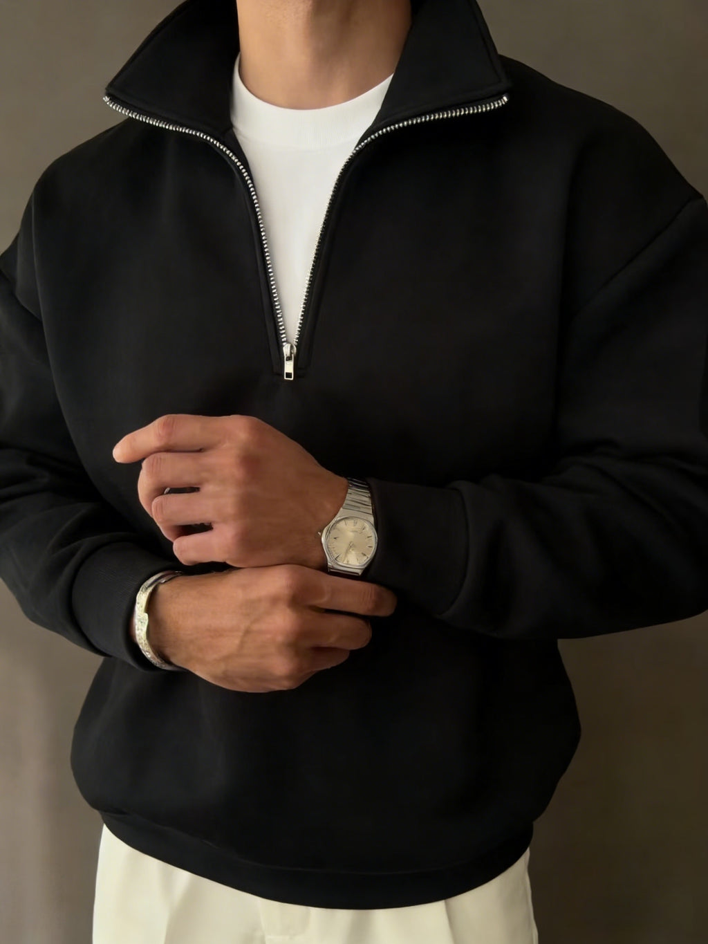 Fleece Quarter Zip Pullover with Stand Collar