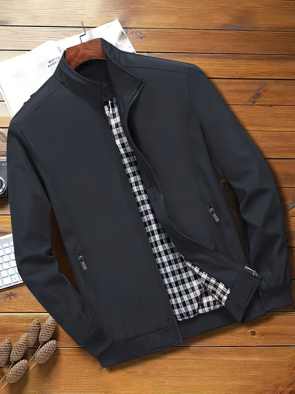 Check Lining Work Jacket with Stand Collar