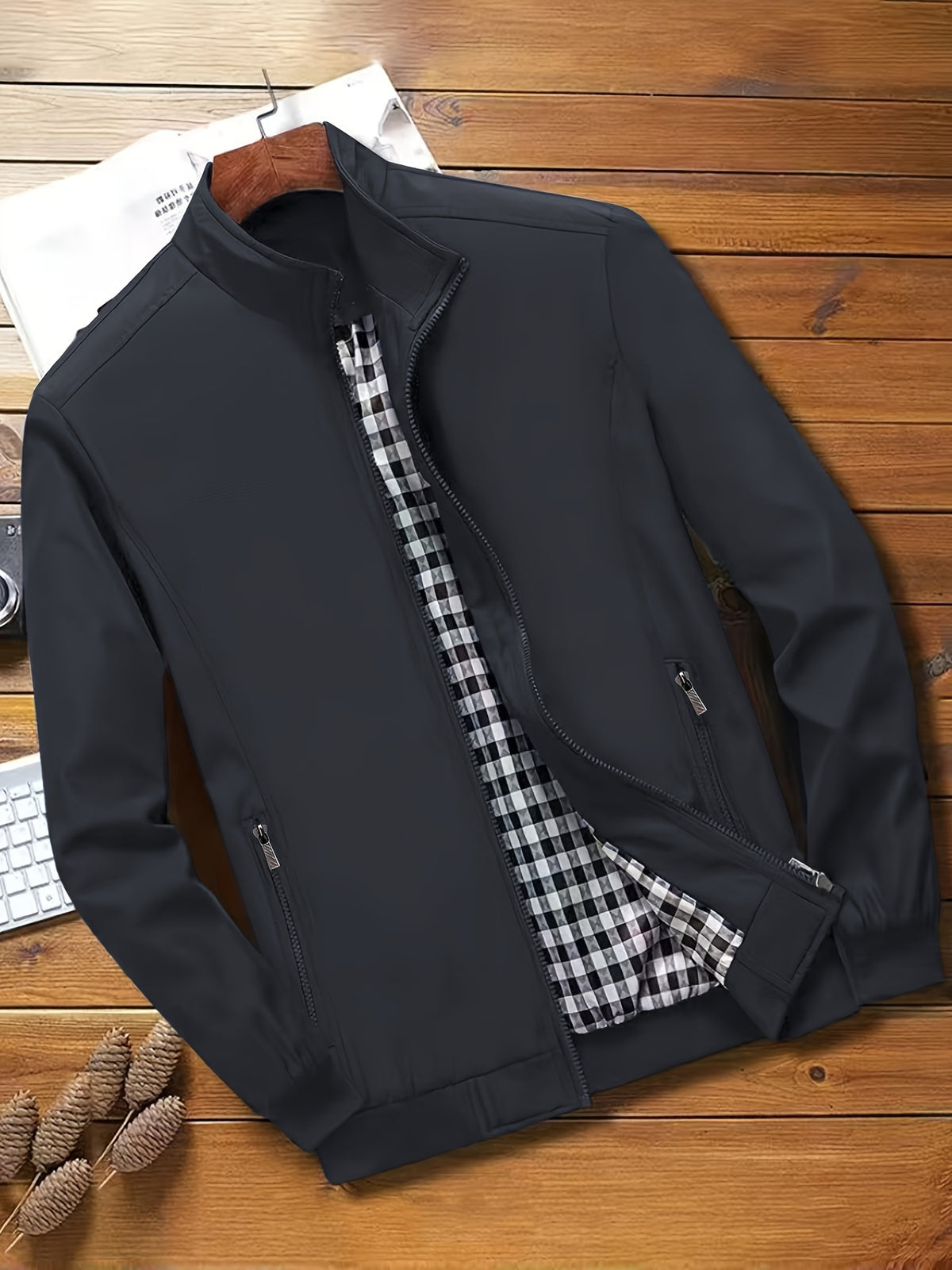 Check Lining Work Jacket with Stand Collar