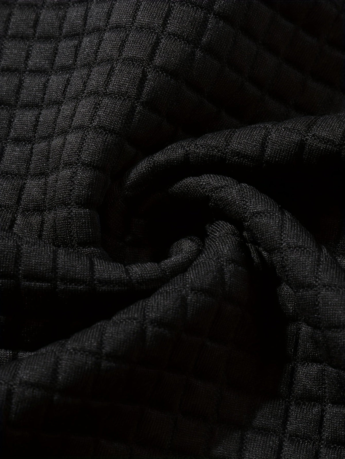 Mens hoodie, close-up of the black waffle knit body