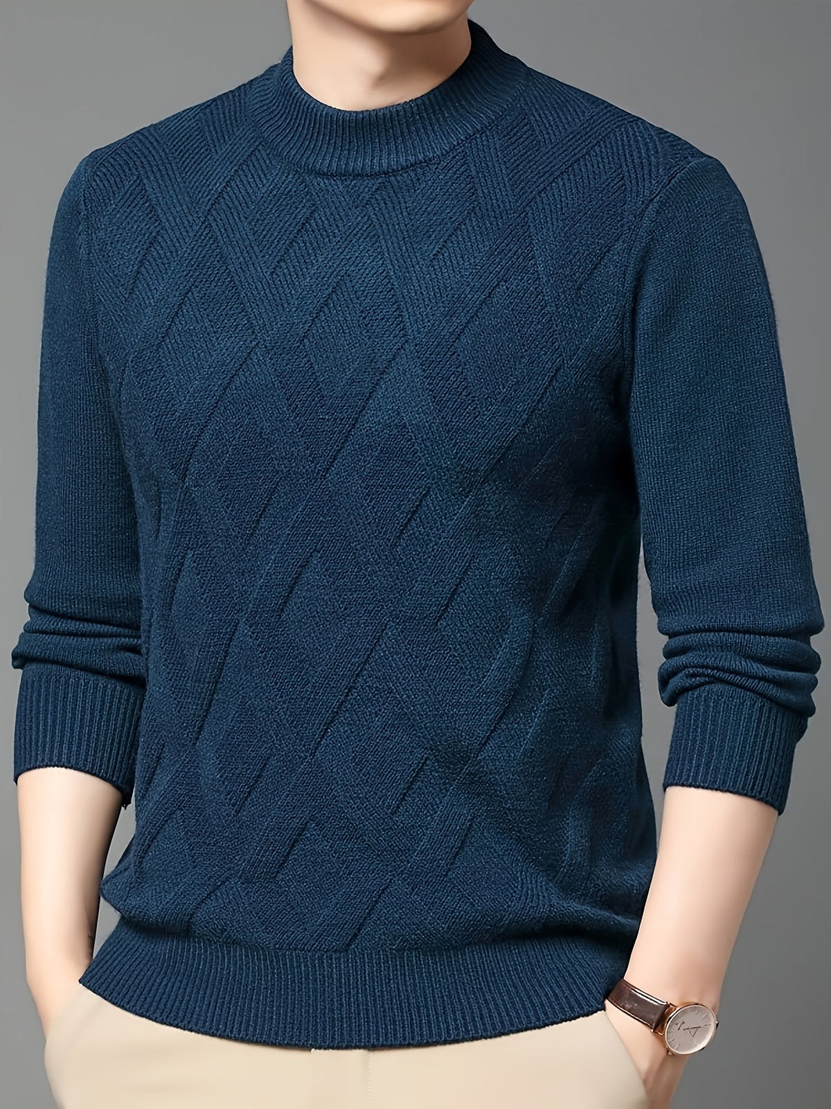 Diamond Texture Mock Neck Sweater for Men