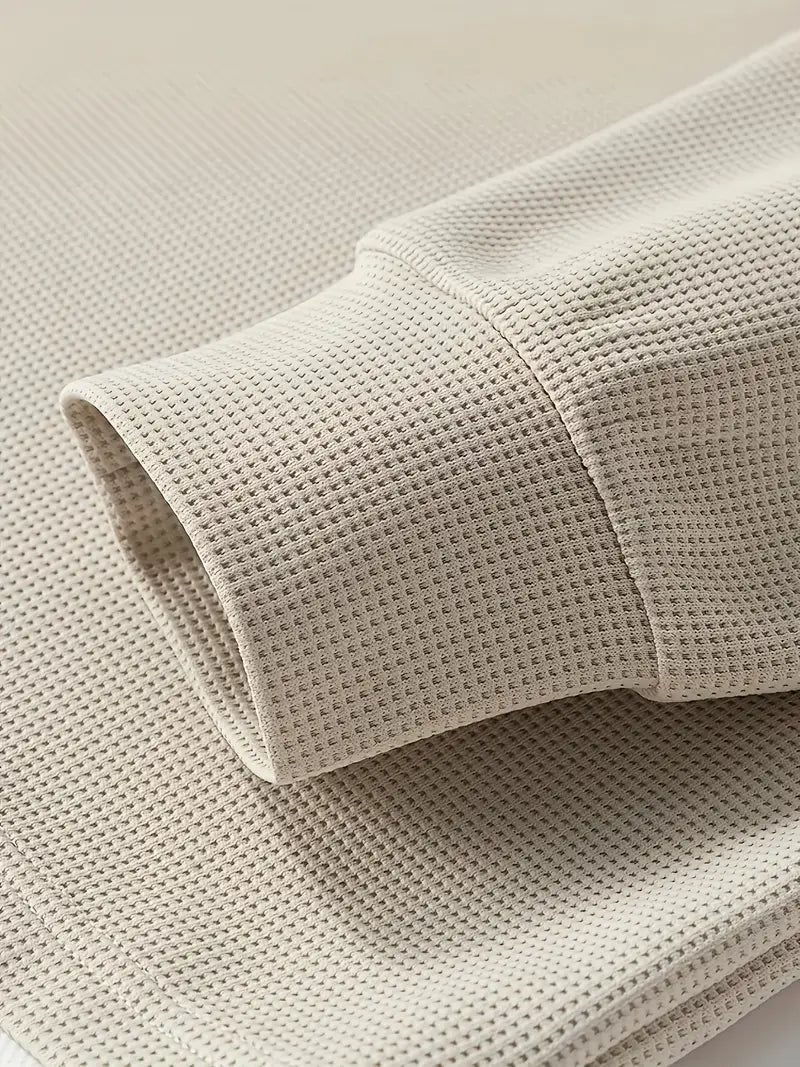 Mens waffle knit sweatshirt in Khaki, close-up of the cuff