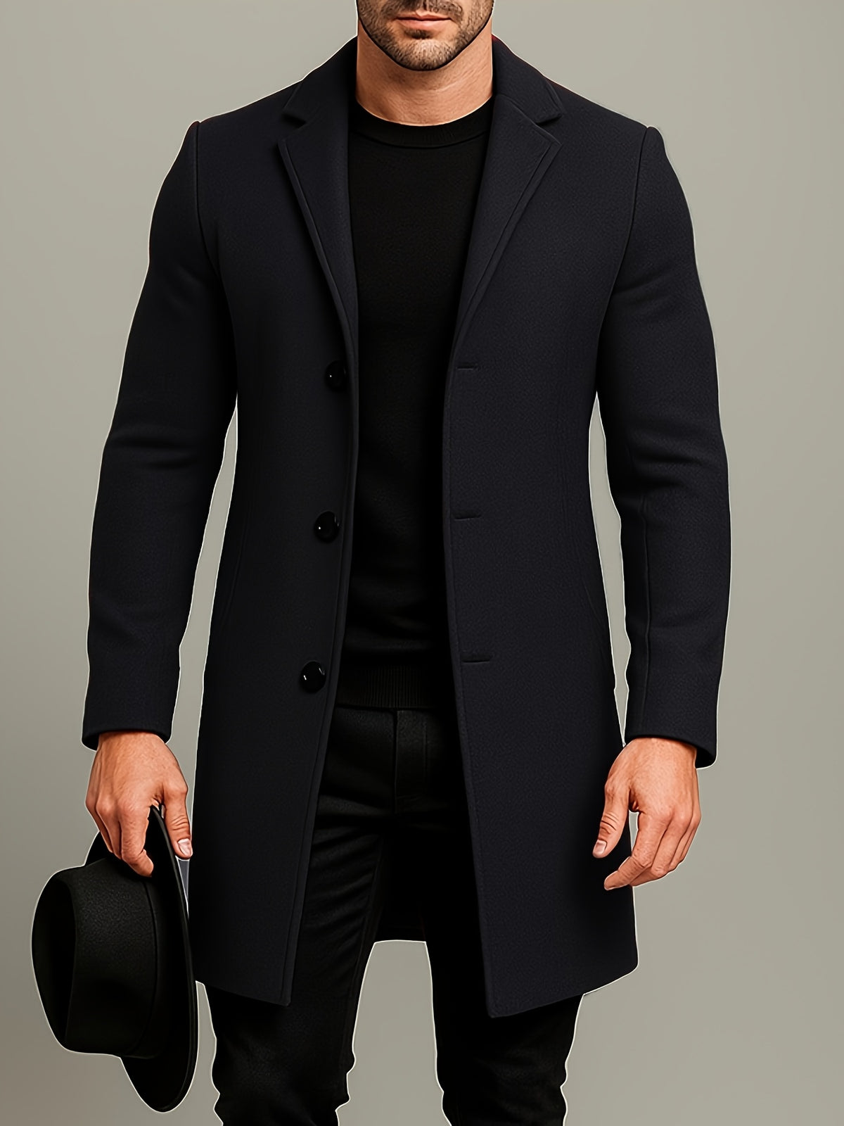 Three Button Overcoat with Notch Lapel