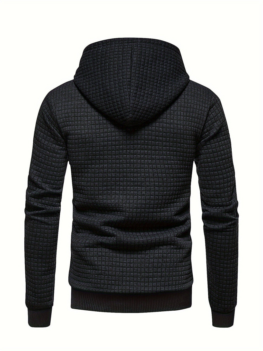 Mens waffle knit hoodie in Black, back view