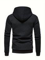 Mens waffle knit hoodie in Black, back view