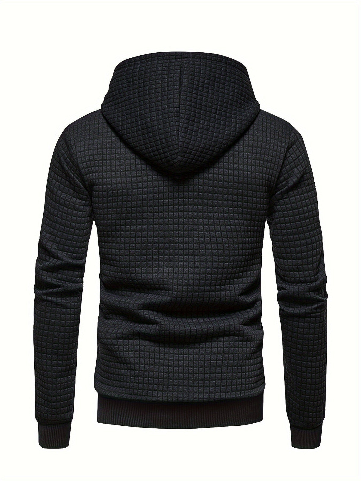Mens waffle knit hoodie in Black, back view