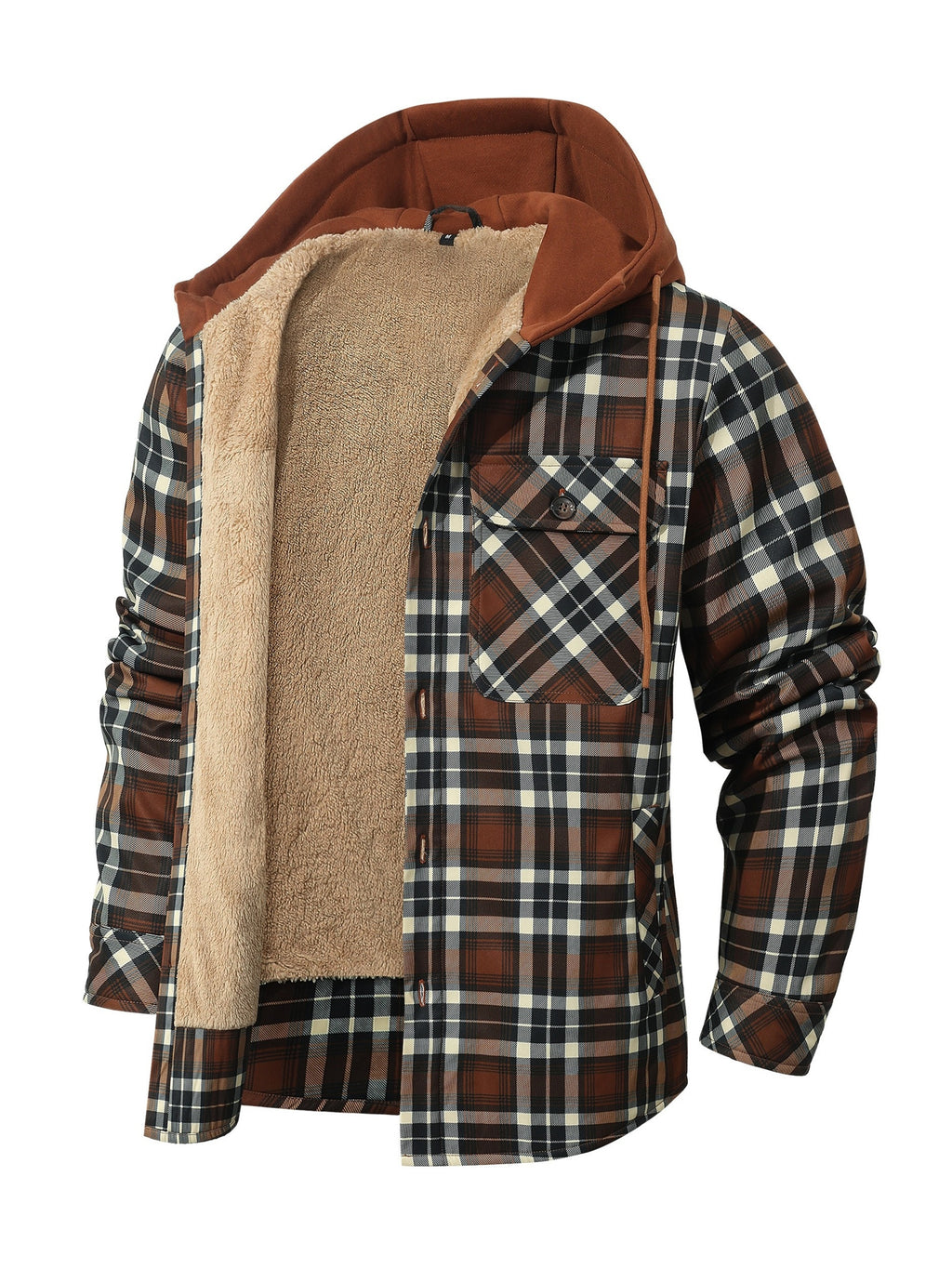 Brown Hooded Flannel Shirt Jacket for men, view 13