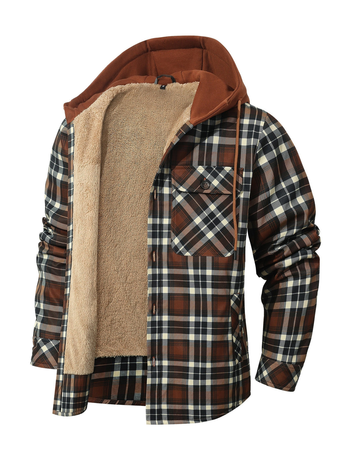 Brown Hooded Flannel Shirt Jacket for men, view 13