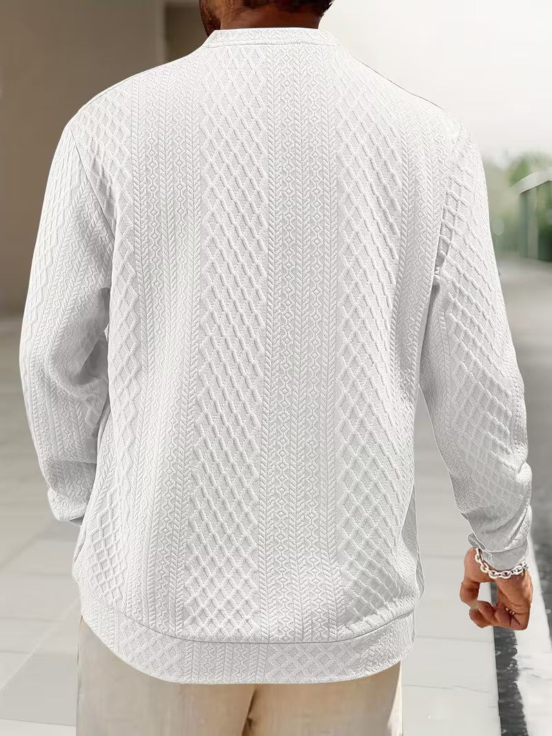 Mens henley sweater in White, back view
