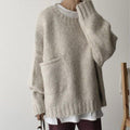 Womens chunky knit sweater in Beige with front patch pocket