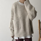 Womens chunky knit sweater in Beige with front patch pocket