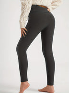 Womens fleece lined leggings in Dark Gray, full length side view