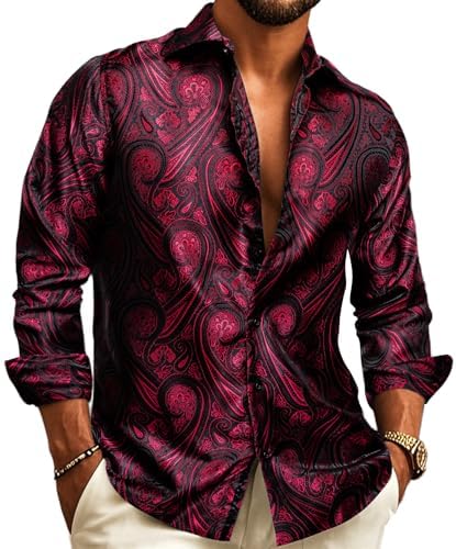 Burgundy Paisley Dress Shirt for men