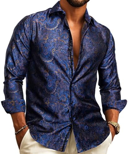 Navy Paisley Dress Shirt for men