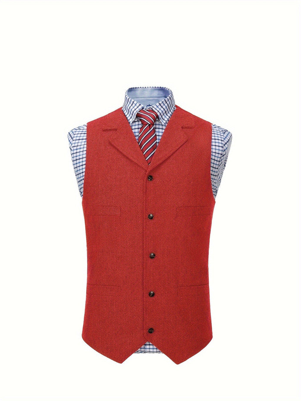 Herringbone Suit Vest for Men with Button Front