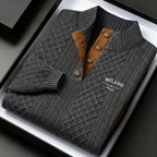 Mens mock neck sweater in Dark Gray, folded in a gift box