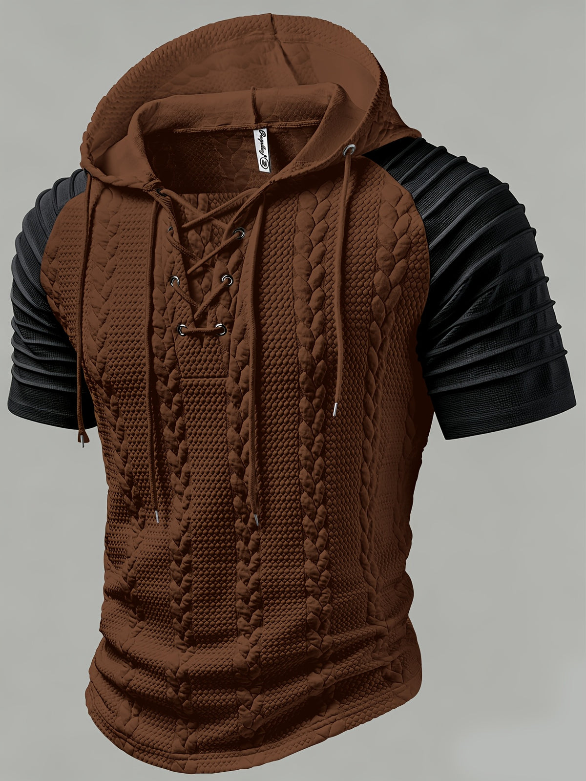Brown Short Sleeve Knit Hoodie for men