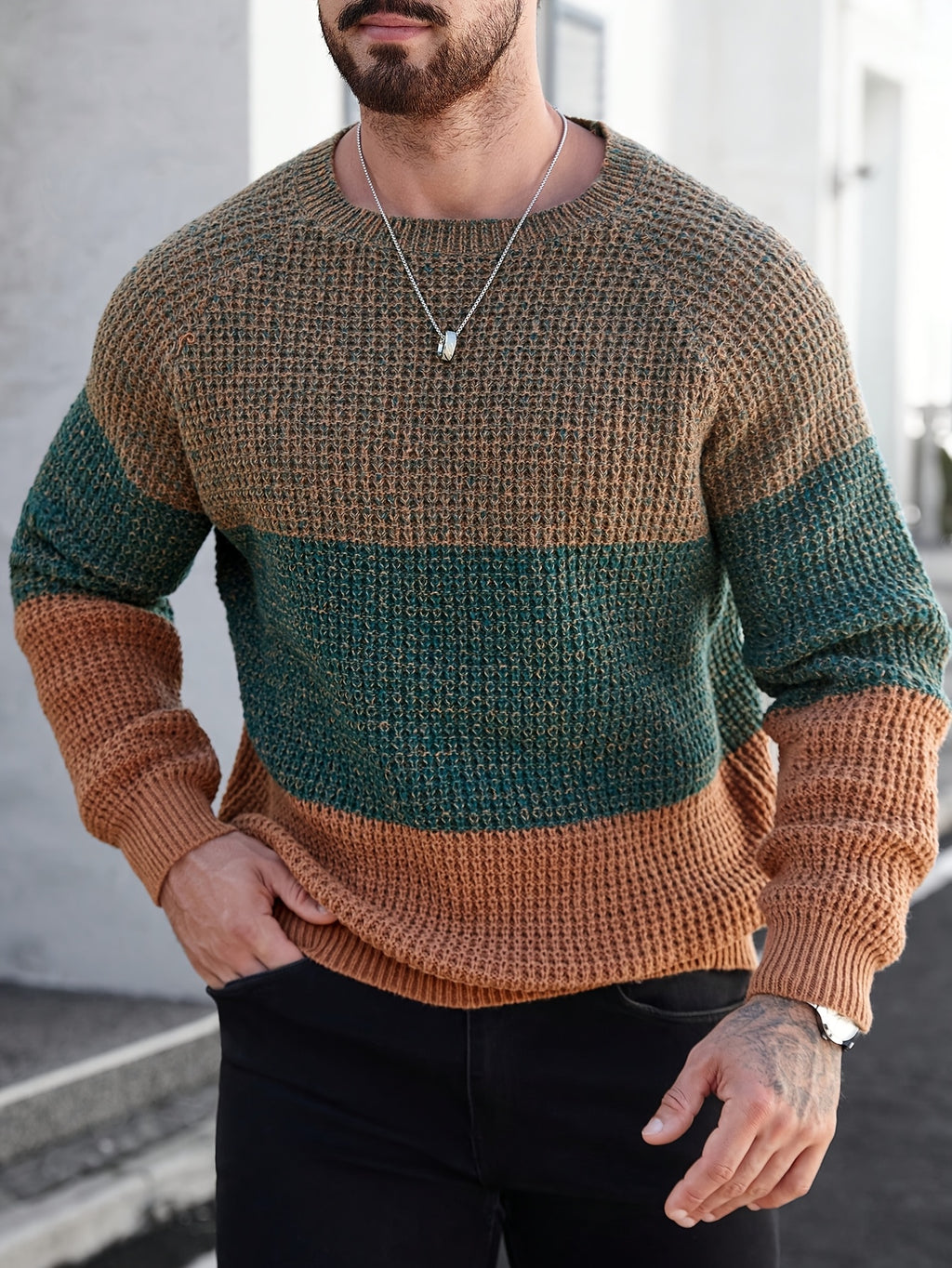 Color Block Crewneck Sweater