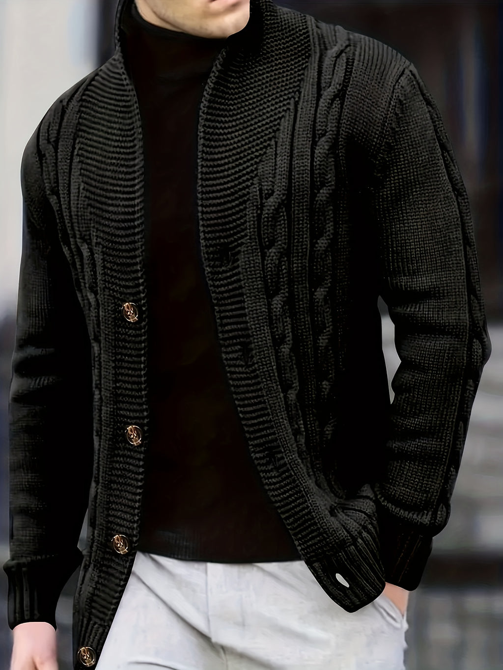 Black Shawl Collar Cardigan for men