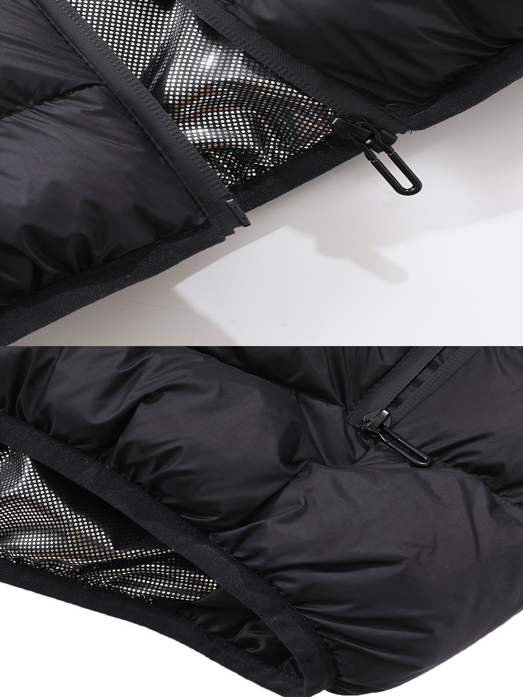 Mens heated jacket in Black, close-up of the zip hand pockets