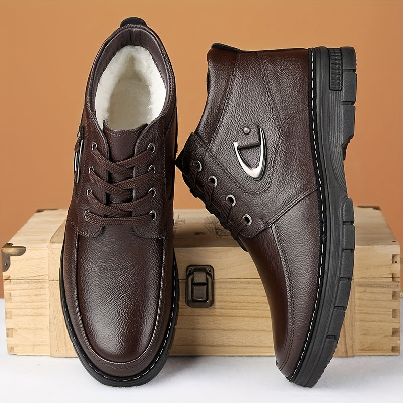 Brown warm Lined Winter Boots for Men with Lace Up Front
