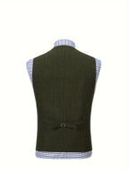 Herringbone Suit Vest for Men with Button Front