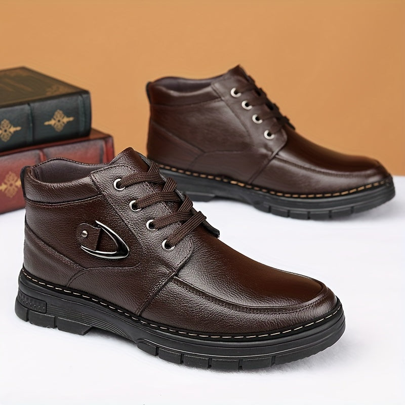 Warm Lined Winter Boots for Men with Lace Up Front