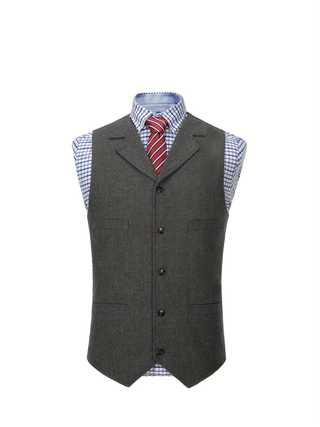 Herringbone Suit Vest for Men with Button Front