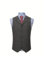 Herringbone Suit Vest for Men with Button Front
