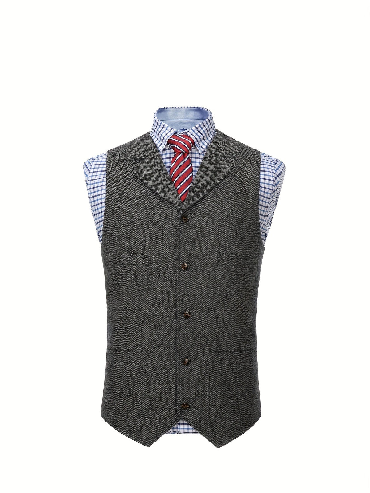 Herringbone Suit Vest for Men with Button Front