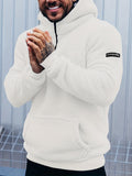 Mens sherpa hoodie in White, front view on a model outdoors